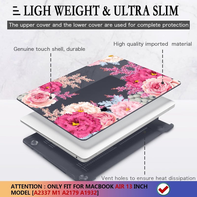 CISSOOK Floral Case Cover for MacBook Air 13 Inch 2020 2021 2019 2018 Release A2337 M1 A1932 A2179, Plastic Hard Shell Case with Keyboard Cover for MacBook Air 13" with Touch ID, Gorgeous Flowers - Image 4